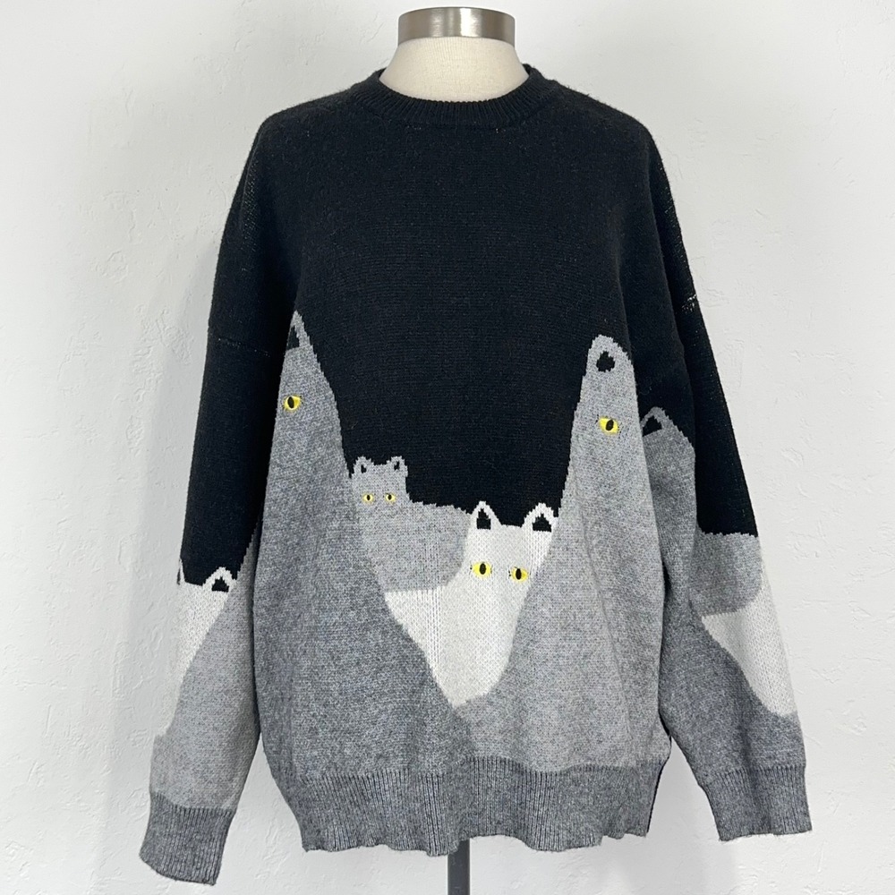 Aelfric Eden Whimsy Twee Cat Sweater Size Large Novelty Slouchy Cozy Pullover